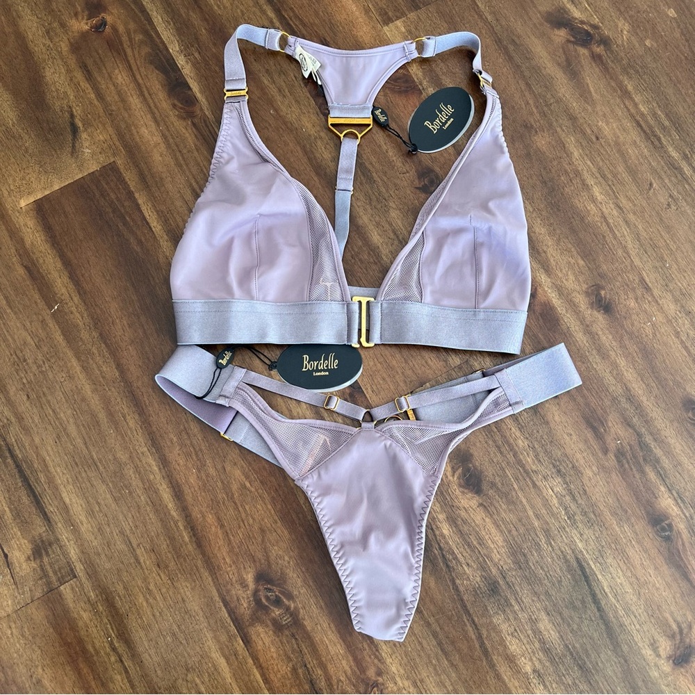 NWT Bordelle Rey Triangle Bra & Thong in Tundra, LL & M